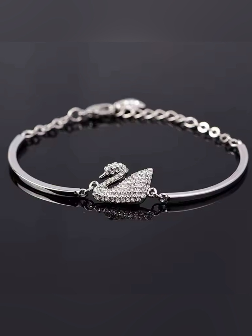 Swarmluxe Crystal Swan Silver Bracelet - Women Jewelry